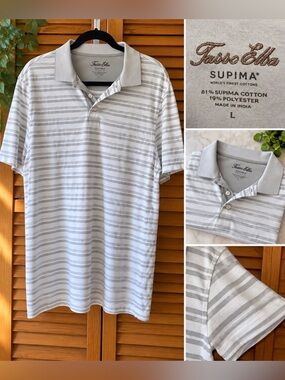 Tasso Elba Supima Men's Striped Polo Shirt - Gray Size Large